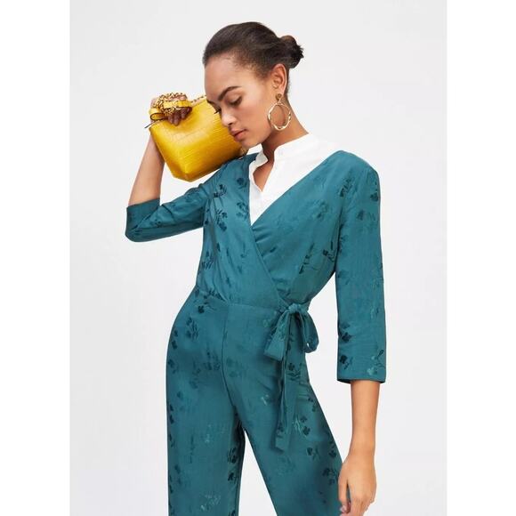 NWT‎ Miss Selfridge Women’s V-Neck 3/4 Sleeve Floral Cropped Jumpsuit Sz 6 Green - Picture 4 of 8